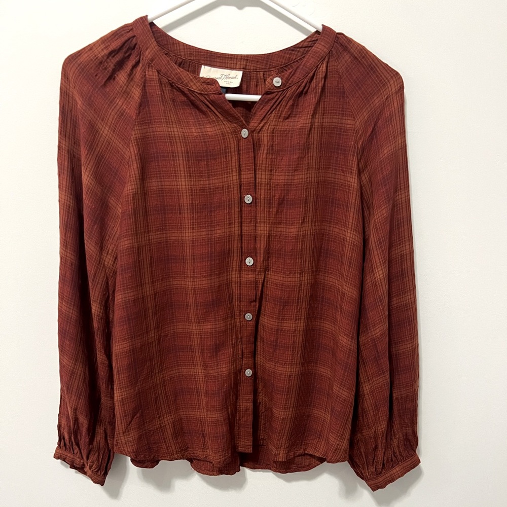Flowy Plaid Women’s Blouse Size S
